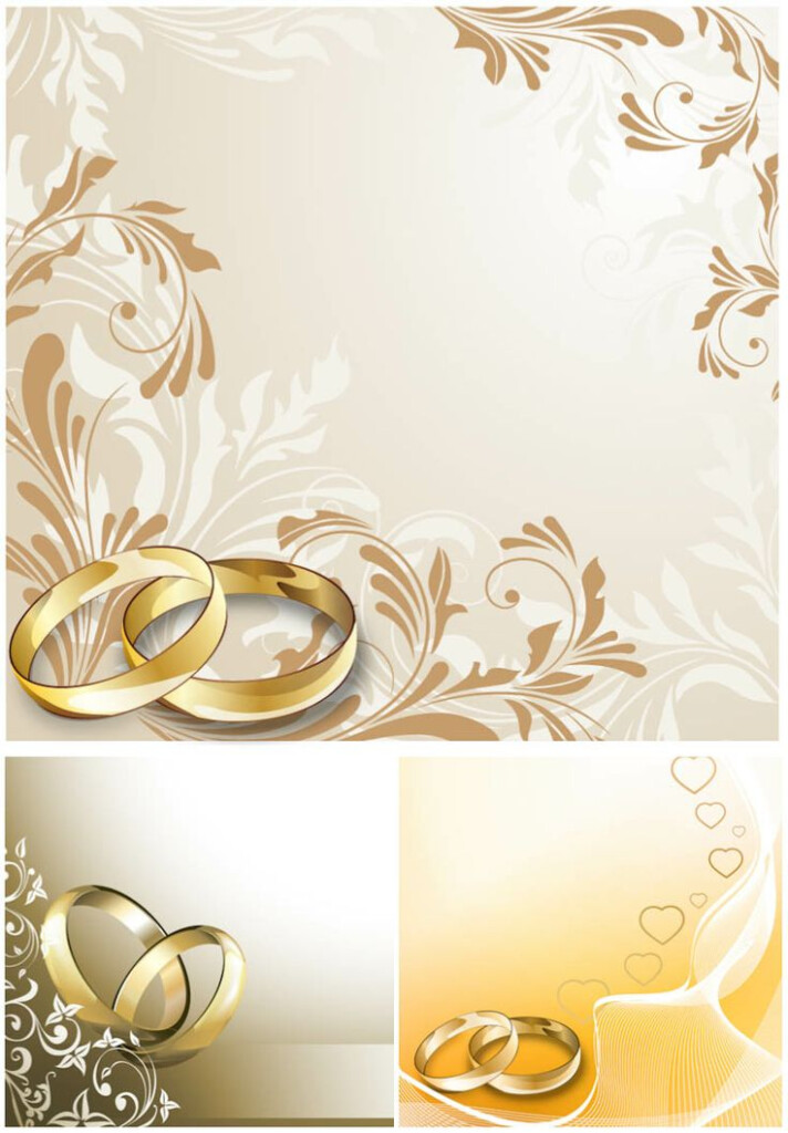 Wedding Cards With Wedding Rings Vector Wedding Invitation Background 