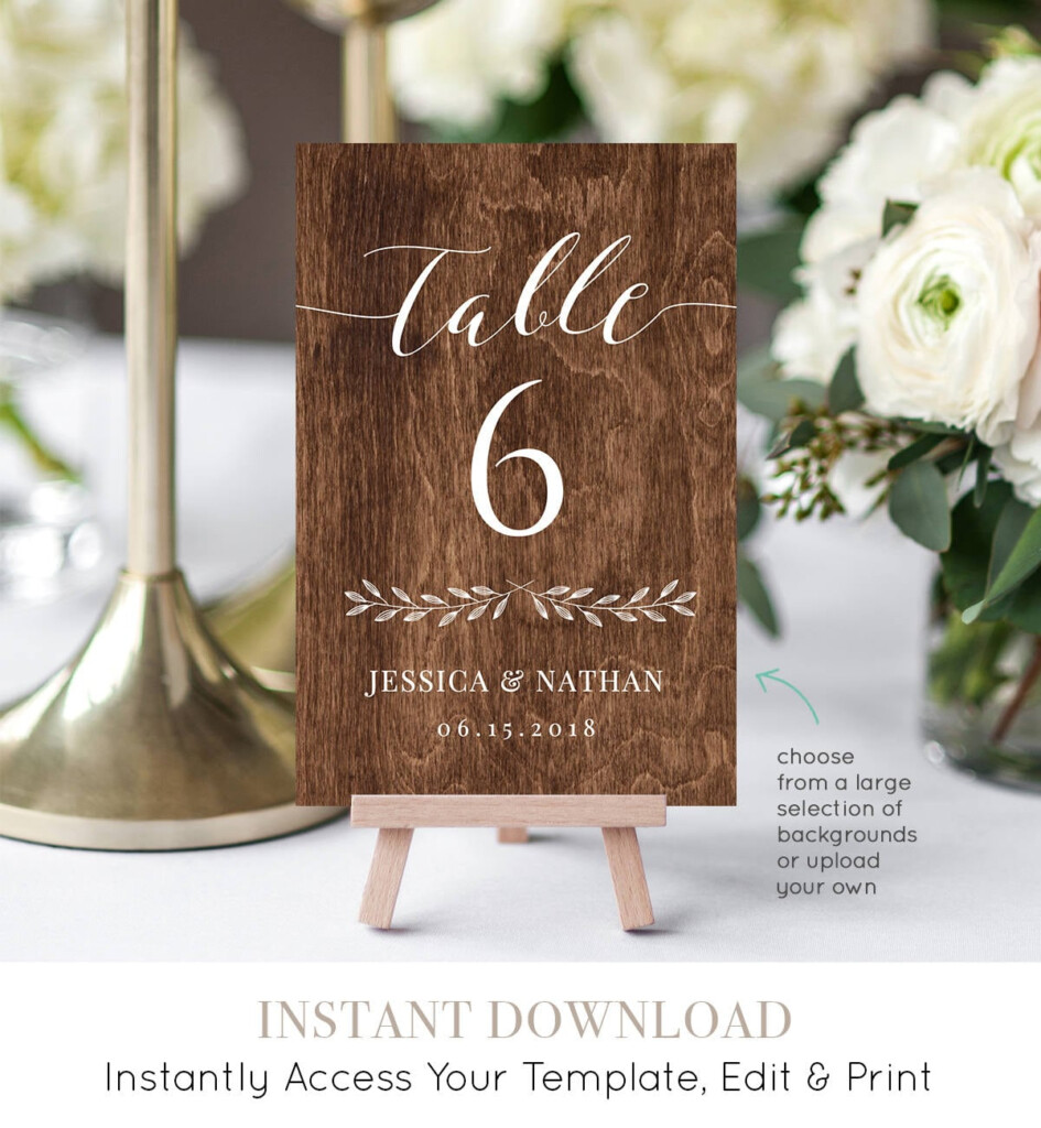 Wedding Table Number Card Printable Rustic Reception Seating Template 