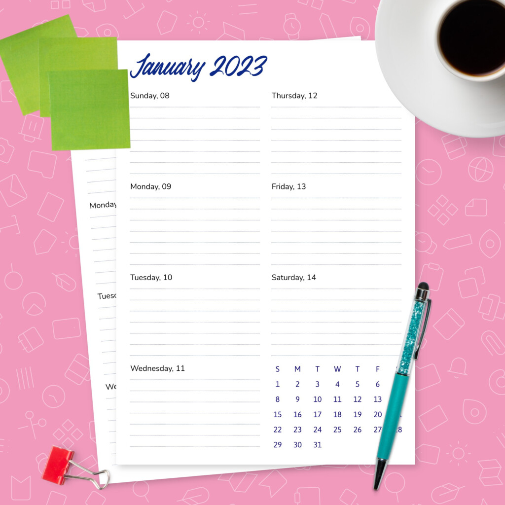 Weekly Calendar At A Glance Template Template Printable PDF