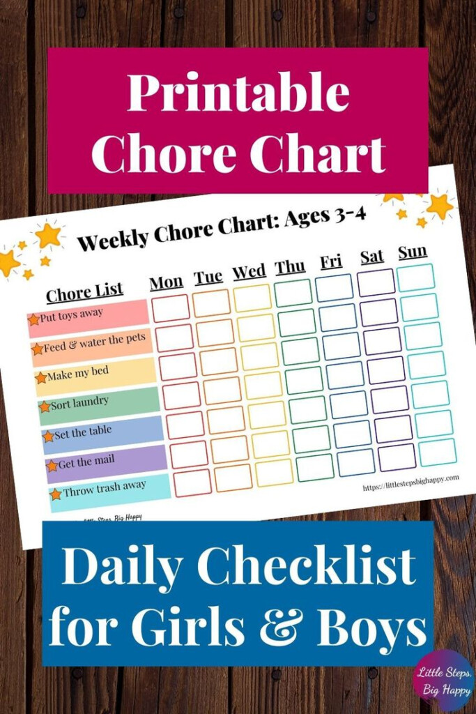 Weekly Chore Chart Ages 3 4 Chore Chart For Kids Printable Etsy 