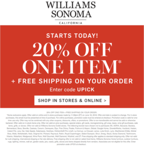 Williams Sonoma Coupons Shopping Deals Promo Codes December 2019 293x300 