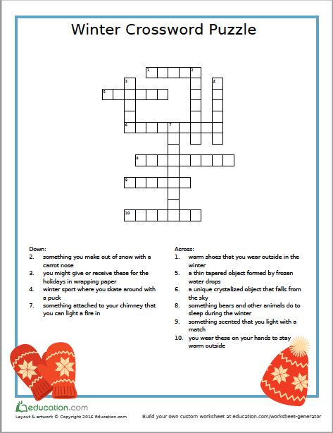 Winter Crossword Puzzle Free Printable Puzzles For Kids Crossword