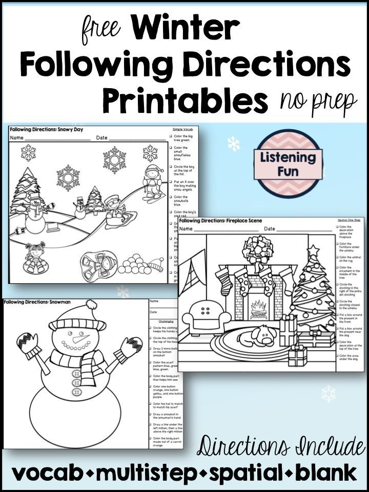 Winter Following Directions Coloring Pages Printable No Prep 