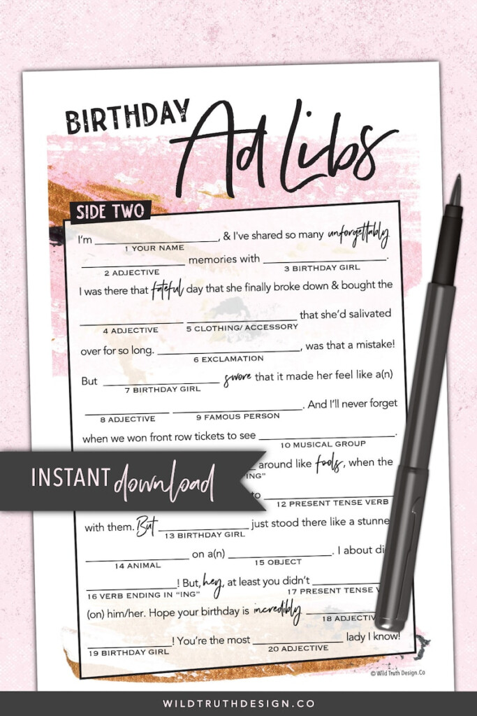 Women s Birthday Mad Libs For Adults Teens Party Game Etsy