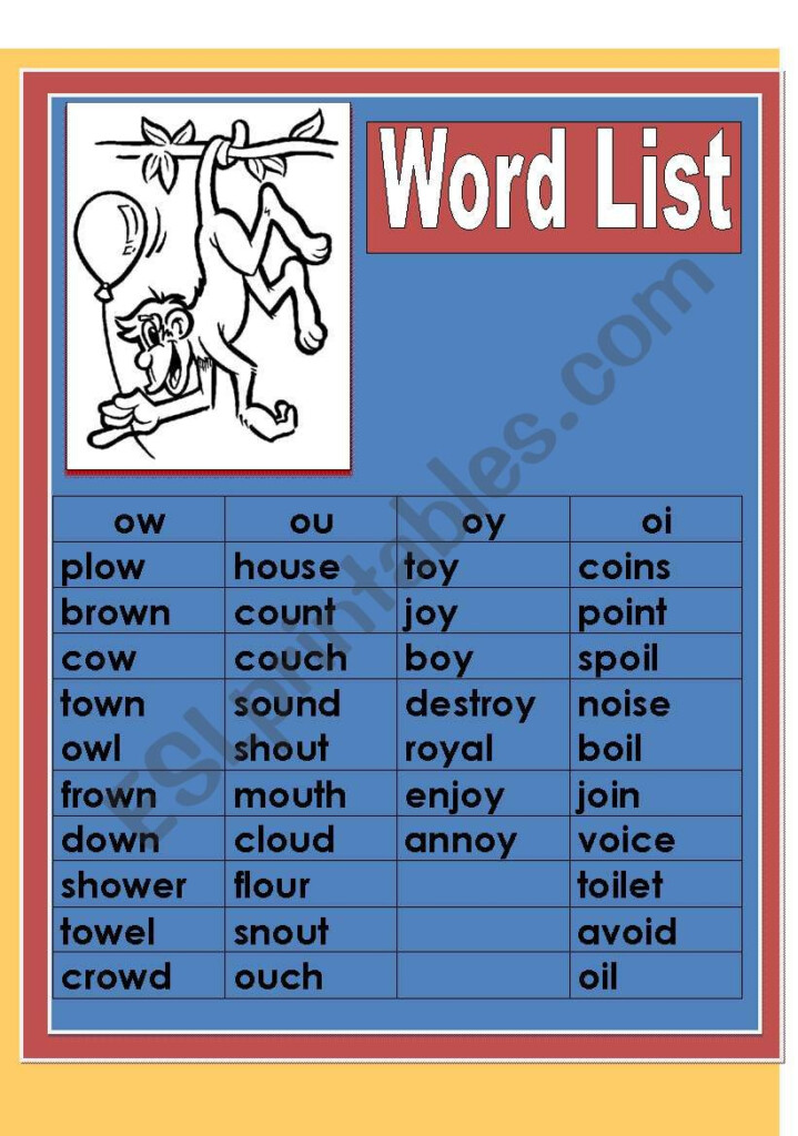 Word List Ow Ou Oy Oi ESL Worksheet By Miesies Muis