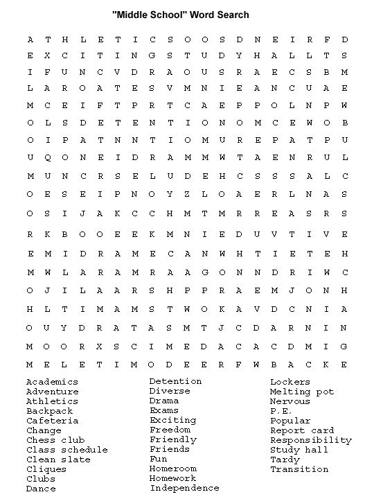 Word Search For Middle School Rapiditas