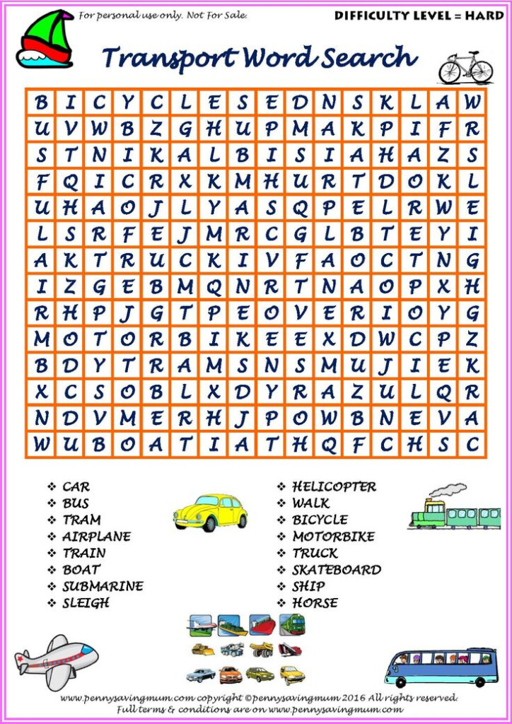 Word Search Transport Hard Version PDF Kids Word Search Word 