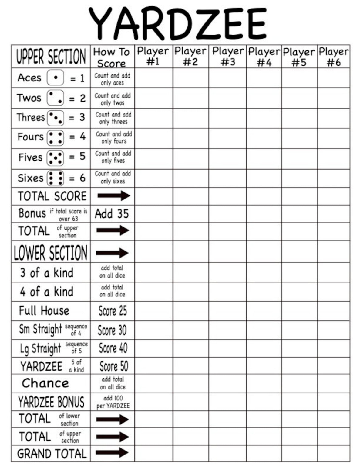 Yardzee Scorecard Yardzee SVG Printable Yardzee Score Card Etsy ...